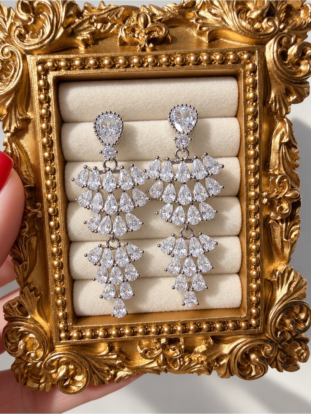 Elegant Silver Crystal Cascade Drop Earrings - Bridal Women Jewelry